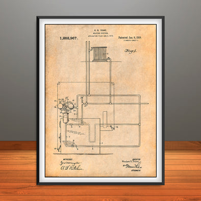 1916 Trane Heating System Patent Print - Unframed