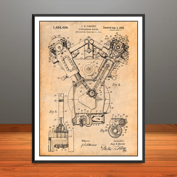 1916 Packard Hydrocarbon Motor Patent Print - Unframed