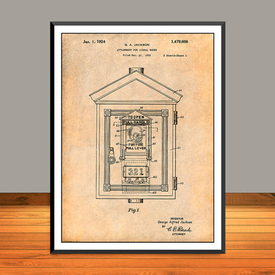 1922 Fire Signal Box Patent Print - UNFRAMED