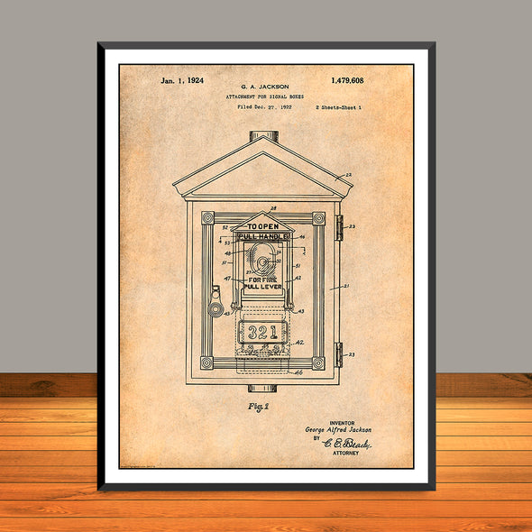 1922 Fire Signal Box Patent Print - UNFRAMED