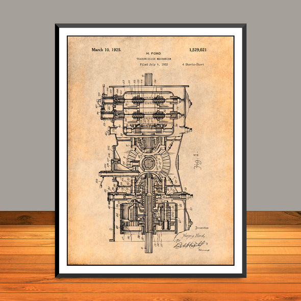 1922 Henry Ford Transmission Patent Print - Unframed
