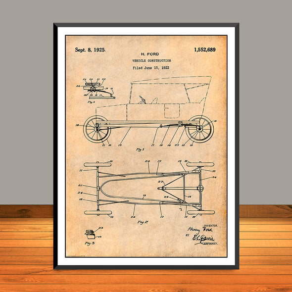 1922 Henry Ford Vehicle Construction Patent Print - UNFRAMED