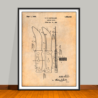 1923 Hartbauer Hunting Knife Patent Print - Unframed