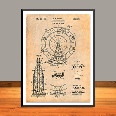 1924 Ferris Wheel Patent Print - Unframed