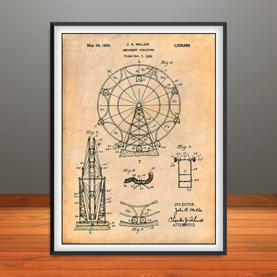 1924 Ferris Wheel Patent Print - Unframed