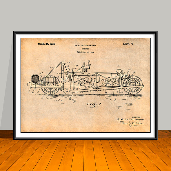 1924 Le Tourneau Scraper Patent Print - Unframed