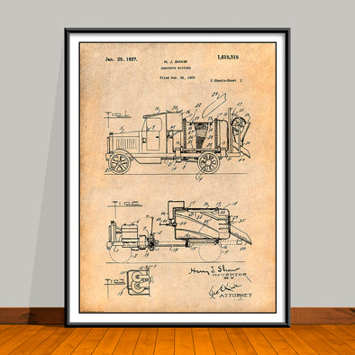 1925 Concrete Mixer Truck Patent Print - UNFRAMED