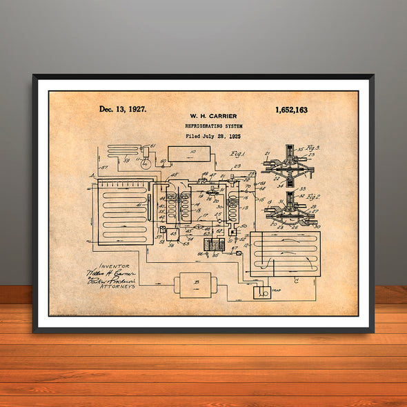 1925  Refrigeration System Horizontal Patent Print - Unframed