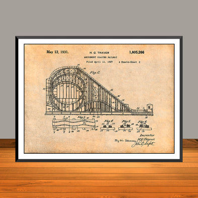 1927 Traver Roller Coaster Patent Print - UNFRAMED