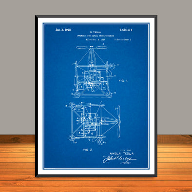 1927 Tesla Flying Machine Airplane Patent Print - Unframed