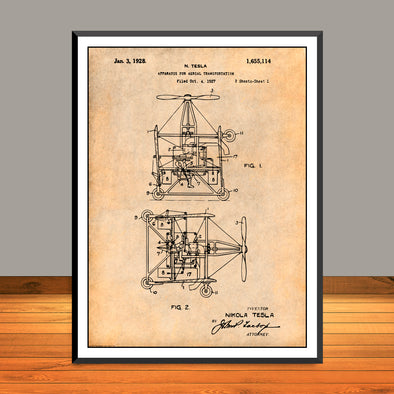 1927 Tesla Flying Machine Airplane Patent Print - Unframed