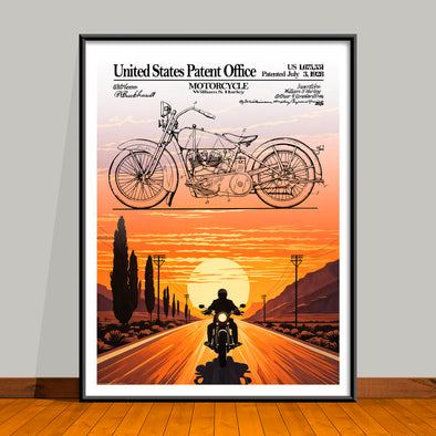 Motorcycle Embellished Patent Art Print, Man Cave Decor, Garage Art - 2 Styles – UNFRAMED