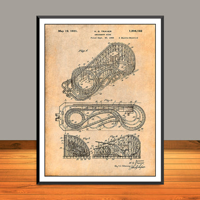 1928 Cyclone Roller Coaster Patent Print - Unframed