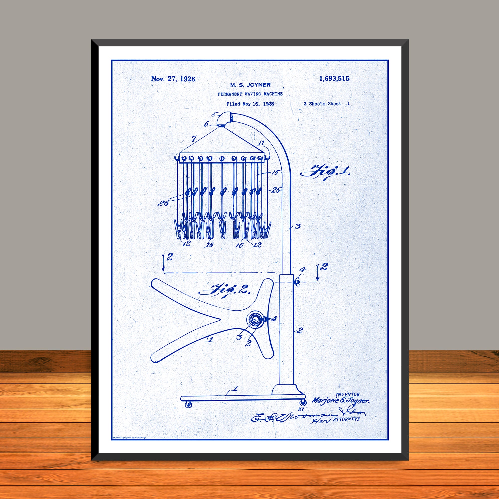 1928 M.S. Joyner Permanent Waving Machine Patent Print