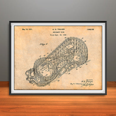 1928 Cyclone Roller Coaster Horizontal Patent Print - Unframed
