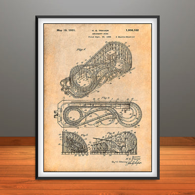 1928 Cyclone Roller Coaster Patent Print - Unframed