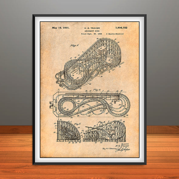1928 Cyclone Roller Coaster Patent Print - Unframed