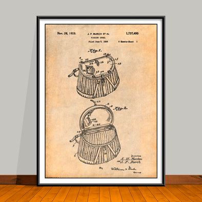 1929 Antique Fishing Creel Patent Print - UNFRAMED
