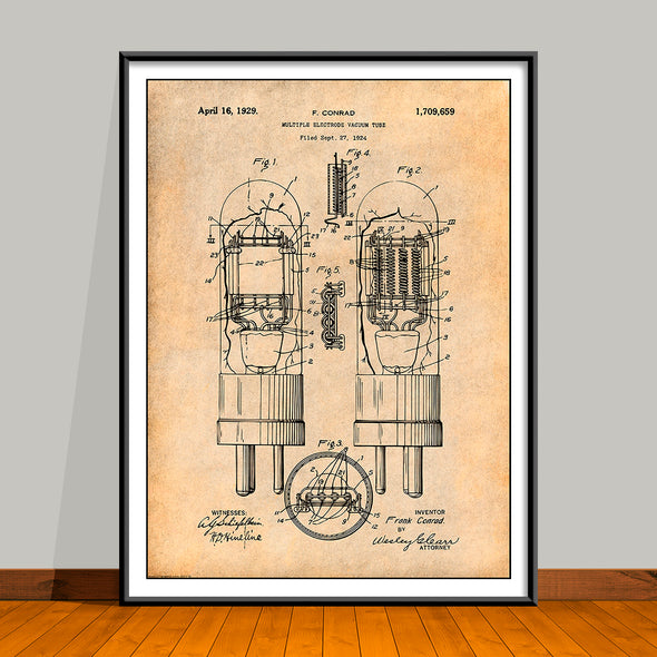 1929 Conrad Vacuum Tube Patent Print - UNFRAMED