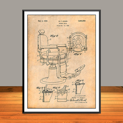1929 Koken Barber's Chair Patent Print - UNFRAMED