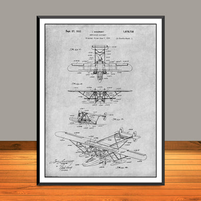 1929 Sikorsky Amphibian Aircraft Patent Print - Unframed