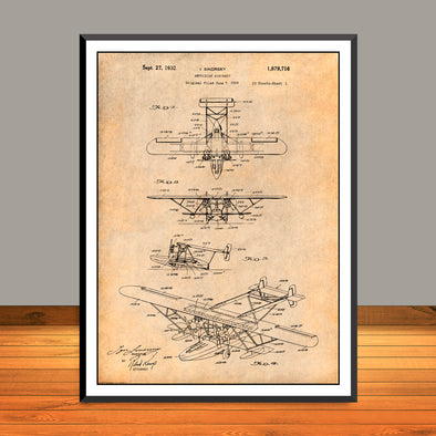 1929 Sikorsky Amphibian Aircraft Patent Print - Unframed