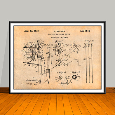 1929 Electric Tattooing Device Horizontal Patent Print - Unframed