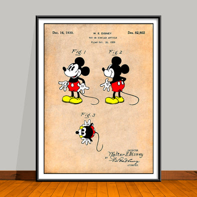 1930 Walt Disney Mickey Mouse Colorized Patent Print - UNFRAMED