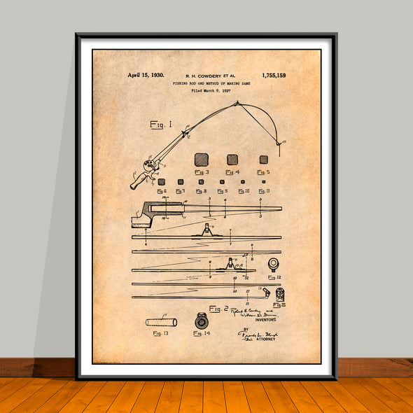 1930 Fishing Rod Patent Print - Unframed