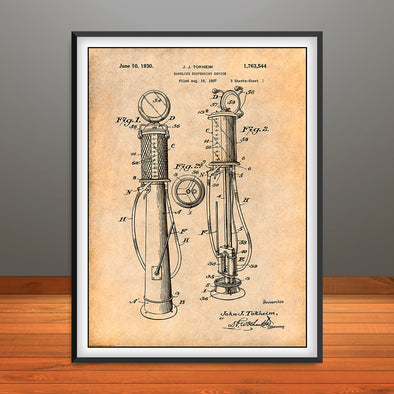 1930 Antique Gas Pump Patent Print - Unframed