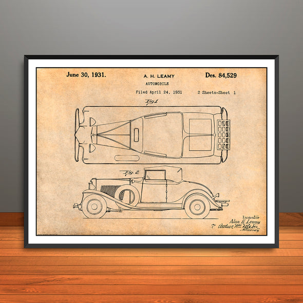 1931 Auburn Cabriolet Patent Print - Unframed