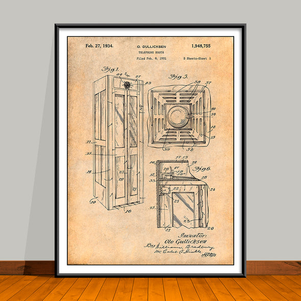 1931 Telephone Booth Patent Print - Unframed