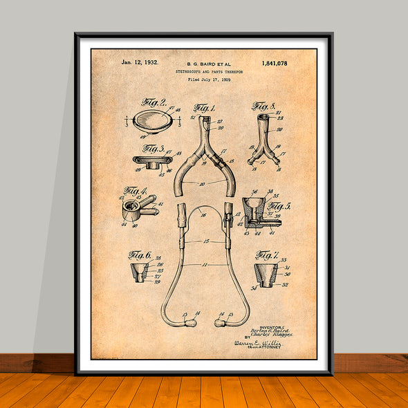 1932 Baird Stethoscope Patent Print - UNFRAMED