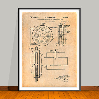 1932 Cyclotron Atom Splitter Particle Accelerator Patent Print - UNFRAMED