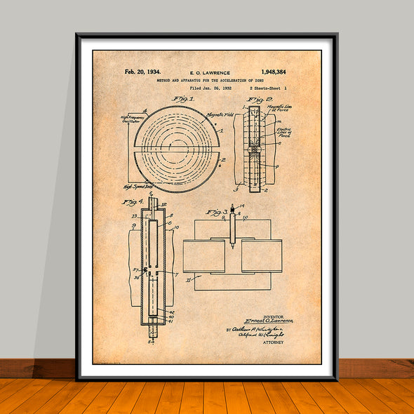 1932 Cyclotron Atom Splitter Particle Accelerator Patent Print - UNFRAMED