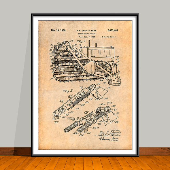 1932 Earth Moving Bulldozer Patent Print - UNFRAMED