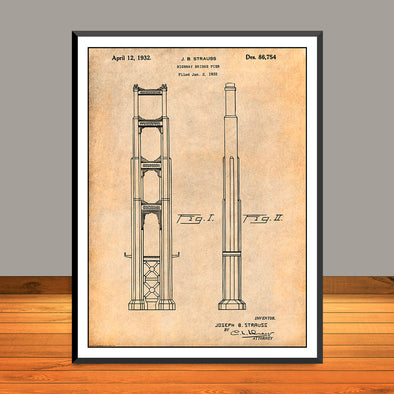 1932 San Francisco Golden Gate Bridge Patent Print - UNFRAMED
