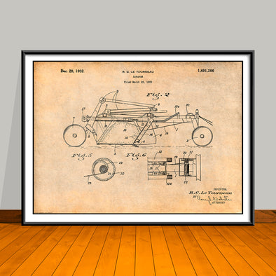 1932 Le Tourneau Scraper Patent Print - Unframed
