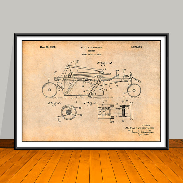 1932 Le Tourneau Scraper Patent Print - Unframed