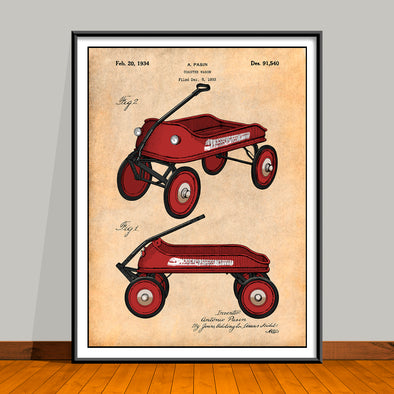 1933 Streak-O-Lite Coaster Wagon Colorized Patent Print - UNFRAMED