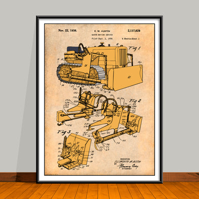 1934 Austin Earth Moving Bulldozer Colorized Patent Print - UNFRAMED