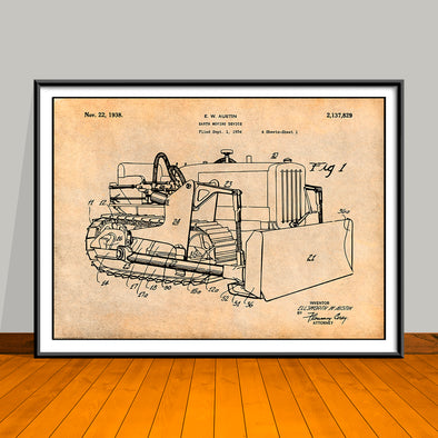 1934 Earth Moving Bulldozer Horizontal Patent Print - UNFRAMED