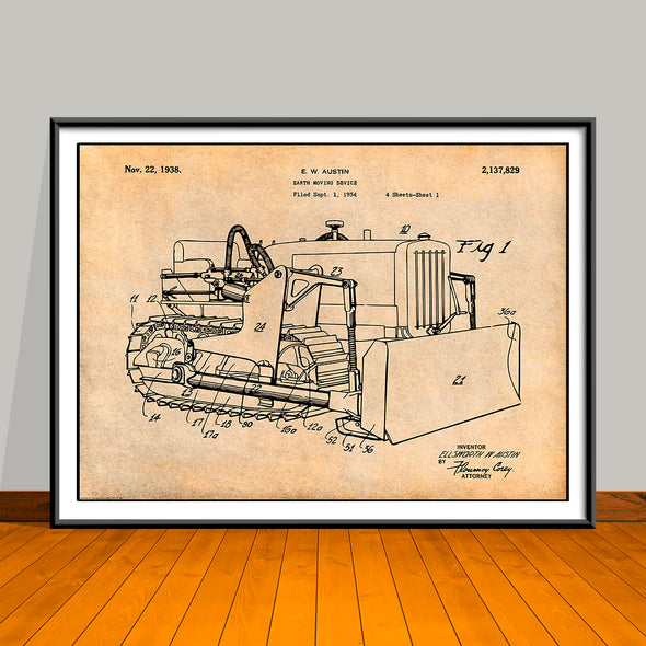 1934 Earth Moving Bulldozer Horizontal Patent Print - UNFRAMED