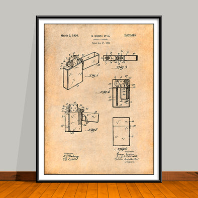 1934 Zippo Pocket Lighter Patent Print - UNFRAMED
