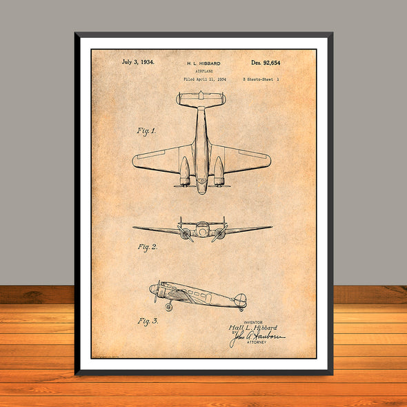 1934 Lockheed Model 10 Electra Airliner Patent - UNFRAMED