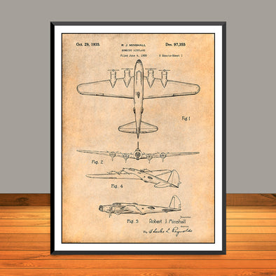 1935 B17 Flying Fortress Patent Print - UNFRAMED