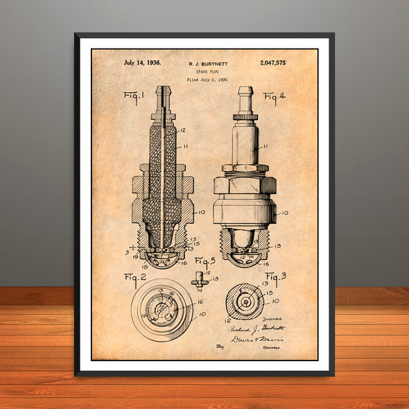 1935 Spark Plug Patent Print - Unframed