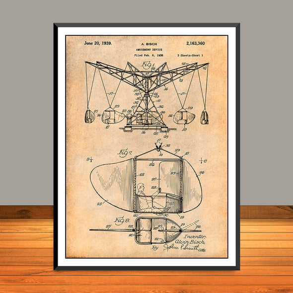 1936 Amusement Ride Flying Eagles Patent Print - UNFRAMED