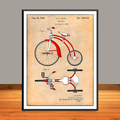 1936 Tricycle Colorized Patent Print - Unframed