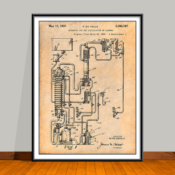 1937 Alcohol Still Spirits Distillation Patent Print - UNFRAMED